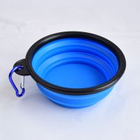 宠物狗碗双碗护颈防噎宠物狗饮水喝水器不湿嘴猫咪自动饮水机猫碗 普通折叠碗(蓝)