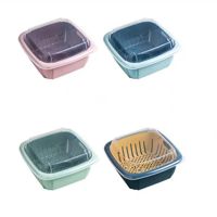 厨房沥水篮双层撞色带盖洗菜盆多功能家用果蔬收纳盒冰箱保鲜盒 普通款-颜色随缘(1个 装)