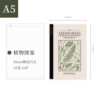 A5穿越时间系列轻薄印花记事本复古文艺小清新手账学生学习笔记本 A5穿越时间系列轻薄本-植物图鉴横线