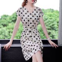 2021桑蚕真丝阔太太短袖连衣裙夏季绸缎贵夫人妈妈装中长款裙子女 花色 收藏优先发货 L