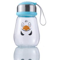 塑料水杯ins女学生韩版可爱高颜值随手杯儿童宝宝户外便携企鹅杯 蓝色400ml企鹅杯