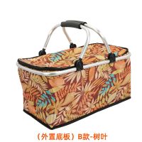 折叠外卖保温箱大号手提送餐箱户外冰包便携野餐包铝箔保鲜冷藏箱 铝框--B款树叶(送6个冰袋)