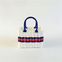 ins野餐篮编织筐买菜篮子采摘篮水果购物篮手提篮宠物篮洗澡篮筐 白色主色小号篮子