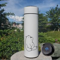 可爱萌三只裸熊智能保温杯男咱好熊弟触摸显温杯子黑白棕熊水杯女 E16A裸熊 普通不显温