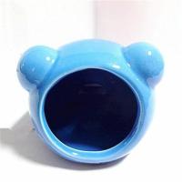 夏季降温宠物窝仓鼠龙猫刺猬金丝熊用品陶瓷窝睡窝小屋睡觉房子 大口猫头陶瓷窝 蓝色