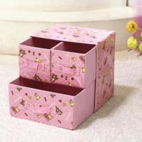 加厚可折叠内衣收纳盒抽屉式有内格内裤袜储物箱整理盒布艺收纳箱 两层三抽(粉小熊)