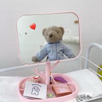 橙子の少女桌面收纳化妆镜ins韩简约可旋转便携可爱梳妆镜美容镜 可旋转方形镜子-粉色 只要镜子