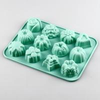 新品创意花草12连透明硅胶蛋糕模制布丁果冻冰淇淋制冰格冰块模具 绿色花草12格(无盖子)