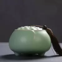 汝窑茶叶罐陶瓷哥窑储物罐青瓷家用大小号茶叶罐普洱密封罐 天青