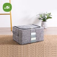 收纳箱装衣服大号可折叠透明布艺储物箱整理箱收纳盒家用防潮箱子 11L小号[电镀实心钢架可视窗] 灰色