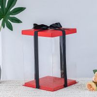 [5套]透明生日蛋糕盒子包装盒6寸八寸8寸10寸12寸双层加高四层 红底红盖 4寸单层[5套盒子]