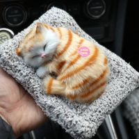 仿真猫咪会叫竹炭猫天然矿晶汽车摆件仿真猫咪生日礼物猫咪玩偶 黄印花会叫竹炭猫