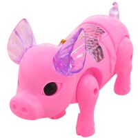 带电池会跑的电动小猪纤绳发光音乐走路儿童宝宝玩具男女小孩 粉色 随机款(电池自备)