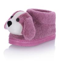 亲子鞋男女情侣款冬季保暖棉拖鞋儿童鞋可爱狗狗家居家鞋棉鞋包跟 紫色(小童) 24-25/4-5岁内长17.5CM