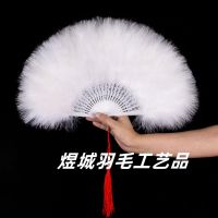 新特级加厚羽毛扇子舞蹈扇子舞台旗袍走秀标准扇子 白色