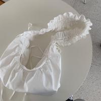 韩国ins百搭休闲褶皱花边抽绳设计大容量单肩斜挎包帆布袋背包女 白色