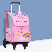 新款小学生三轮拉杆儿童女生书包1-3-6年级爬楼防水两用双肩背包 粉色单独拉杆书包