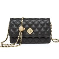 小香风小金球链条包包女2021新款潮时尚夏天女百搭牛皮单肩斜挎包 黑色