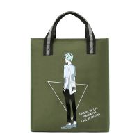 学生手提袋拎书袋小学生补习袋美术袋初中生补习包斜挎儿童补课包 手提-后兜拉链-男孩军绿色