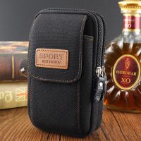 腰包男工地工作帆布多功能新款手机包7寸手机套耐磨腰带腰间挂包 7寸[竖款三层]黑色