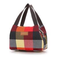 创得韩国饭盒袋保鲜盒便当包手提包格纹带饭手拎帆布袋学生拎午餐 格子款- 红