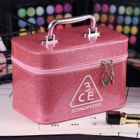 韩国化妆包化妆箱收纳盒大容量化妆品包小方包可爱手提洗漱包 小号 软包MAC粉色