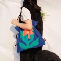 heyhokiii原创独立设计玫瑰包包女2021新款几何包帆布包女单肩 蓝色