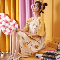睡裙女夏季过膝睡衣裙大码长款宽松薄款女学生家居服 [单套]长颈鹿 M 建议[80斤~100斤]