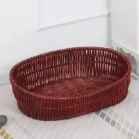 藤编狗窝猫窝宠物窝泰迪柯基博美中小型宠物窝室内可拆洗四季通用 红棕色裸窝 超小号 41*31(三斤内 幼崽窝