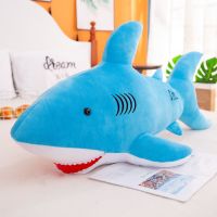 鲨鱼毛绒玩具可爱大号娃娃公仔床上抱着睡觉长条枕抱枕男生款玩偶 浅蓝色鲨鱼公仔 45厘米