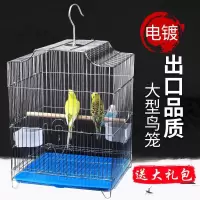 虎皮鹦鹉鸟笼大号不锈钢色鸟笼子八哥鹩哥画眉玄凤牡丹绣眼繁殖笼 电镀鸟笼单笼送大礼包(底盘随机色)