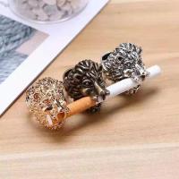 烟托烟架抽烟指环创意戒指狮子王烟支架戒指夹子男士夹烟神器戒指 复古金色狮子戒托