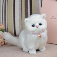 会叫仿真猫小猫咪毛绒玩具公仔假猫仿真小动物模型少女心七夕礼物 优质仿毛白头猫送铃铛小兔
