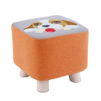 家用凳子成人儿童动物宠物凳可爱卡通造型实木创意矮凳客厅换鞋凳 橘色狗狗 方凳 可拆洗