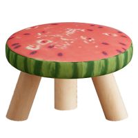 全实木凳子科技布儿童小凳子家用动物换鞋凳小板凳卡通沙发凳可爱 卡通小西瓜