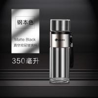 LAIANG茶水分离泡茶玻璃杯个人专用双层玻璃杯子男女便携过滤水杯 钢本色350毫升+收藏送杯刷+杯套