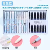 钢笔10/5支装墨囊墨水两用学生钢笔套装三六年级儿童可换可擦钢笔 男生款 5支大笔尖+5支小笔尖+10支蓝囊