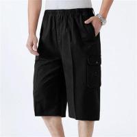 爸爸夏装中老年人七分裤老人短裤40中年男装50岁60爷爷70松紧腰裤 七分裤(黑色) 170/39 推荐95至118斤