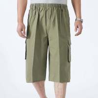 爸爸夏装中老年人七分裤老人短裤40中年男装50岁60爷爷70松紧腰裤 七分裤(卡其色) 165/S(75-90斤)