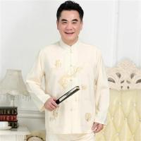中国风民族服装新款男士长袖唐装中老年男装套装中山装爸爸装 卡其色 39/165