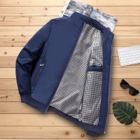 加绒加厚爸爸装中老年人男士秋冬季夹克外套中年男装爷爷衣服冬装 深蓝薄款 M 160CM/105斤内