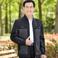 中老年夹克男士外套薄款休闲春秋爸爸装立领50岁宽松冬季加绒棉衣 拼接丨黑灰色丨春秋 [薄款] 170/M 建议90-11