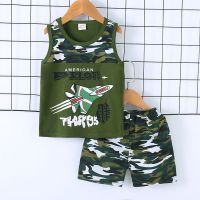 童装男童夏款迷彩背心套装1-2-3-4-5岁儿童套装小男孩无袖夏装6潮 背心迷彩-飞机 80