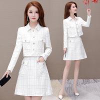 [高品质]小香风套装女2021秋季新款气质粗花呢外套半身裙两件套 白色套装[优质原版质量+送纽扣] M 建议[104斤以