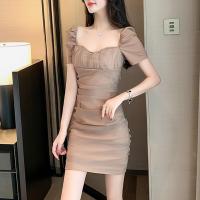 2021爆款女人味气质夜总店连衣裙夏收腰显瘦性感女装紧身包臀短裙 浅卡其 S