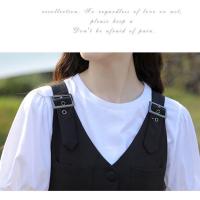 赫本风小黑裙法式背带裙小个子气质黑色吊带连衣裙女夏2021年新款 白色T恤 全棉 单件 S 85-95