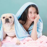 ins成人浴巾宿舍女学生韩版可爱男士毛巾吸水不掉毛情侣干发帽 天空蓝+樱花粉 两条浴巾+两条毛巾