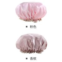 双层防水浴帽成人女款洗澡头发罩淋浴头套帽子沐浴发套防油烟发帽 纯色粉色+香槟色[收藏加购送2挂钩]