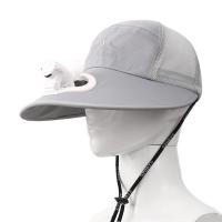 男夏季USB可充电款风扇帽子钓鱼大宽檐遮阳帽女士户外太阳帽网帽 银灰色