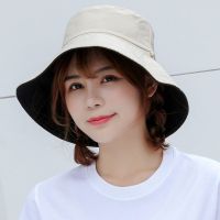 双面可戴可折叠超大太阳沙滩帽女户外遮阳帽夏天凉帽防紫外线防晒 黑米[双面可戴纯色渔夫帽] 均码